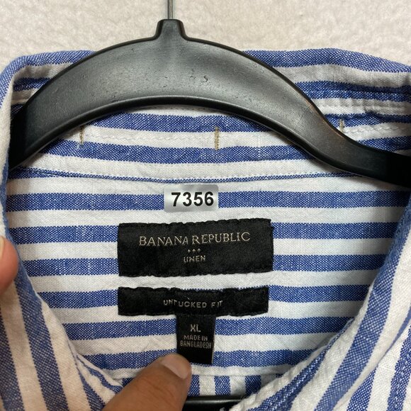 Banana Republic Untucked Shirt Mens XL White Linen Blend Striped Button Down - Picture 7 of 9
